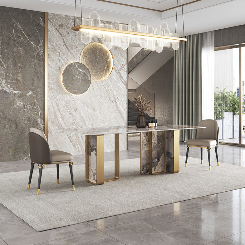 Nordic Glam Rectangle Sintered Stone Table Set 1/4/5/6/8 Pieces Dining Set Clearhalo 'Dining Room Sets' 'Dining Tables & Seating' 'dining_room_set' 'furn' 'furn_dining_room_set' 'Furniture' 'Kitchen & Dining Furniture' 5778466