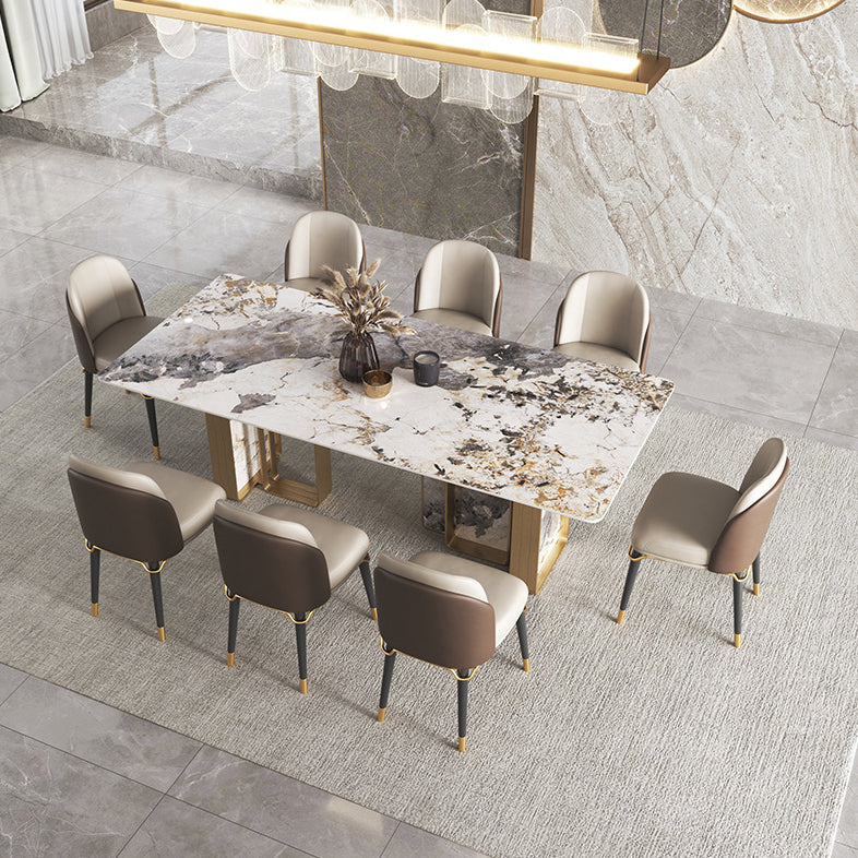 Nordic Glam Rectangle Sintered Stone Table Set 1/4/5/6/8 Pieces Dining Set Clearhalo 'Dining Room Sets' 'Dining Tables & Seating' 'dining_room_set' 'furn' 'furn_dining_room_set' 'Furniture' 'Kitchen & Dining Furniture' 5778467
