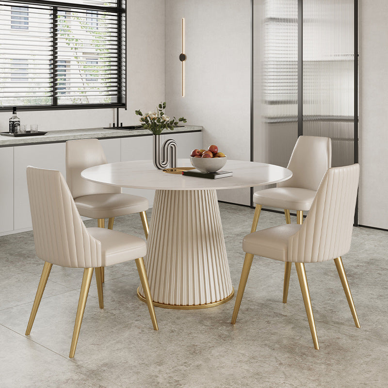 Nordic Glam Rectangle Sintered Stone Table Set 1/2/3/5/7 Pieces Dining Set 5 Pieces: Table, 4 Chairs Clearhalo 'Dining Room Sets' 'Dining Tables & Seating' 'dining_room_set' 'furn' 'furn_dining_room_set' 'Furniture' 'Kitchen & Dining Furniture' 5778476