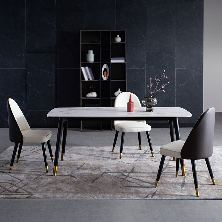 Contemporary Dining Set 1/2/5/7 Pcs White Stone Top Table with Faux Leather Chairs Clearhalo 'Dining Room Sets' 'Dining Tables & Seating' 'dining_room_set' 'furn' 'furn_dining_room_set' 'Furniture' 'Kitchen & Dining Furniture' 5778494