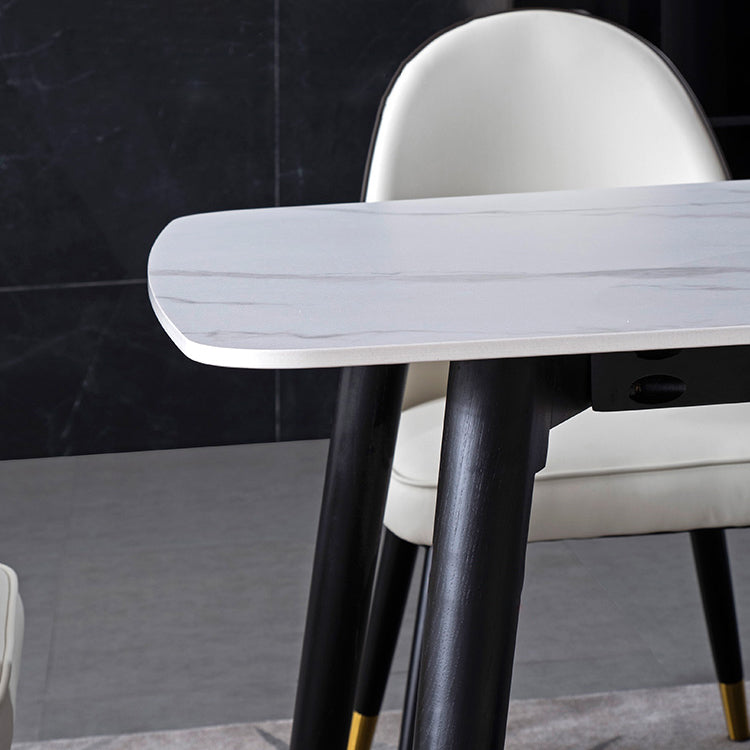 Contemporary Dining Set 1/2/5/7 Pcs White Stone Top Table with Faux Leather Chairs Clearhalo 'Dining Room Sets' 'Dining Tables & Seating' 'dining_room_set' 'furn' 'furn_dining_room_set' 'Furniture' 'Kitchen & Dining Furniture' 5778498