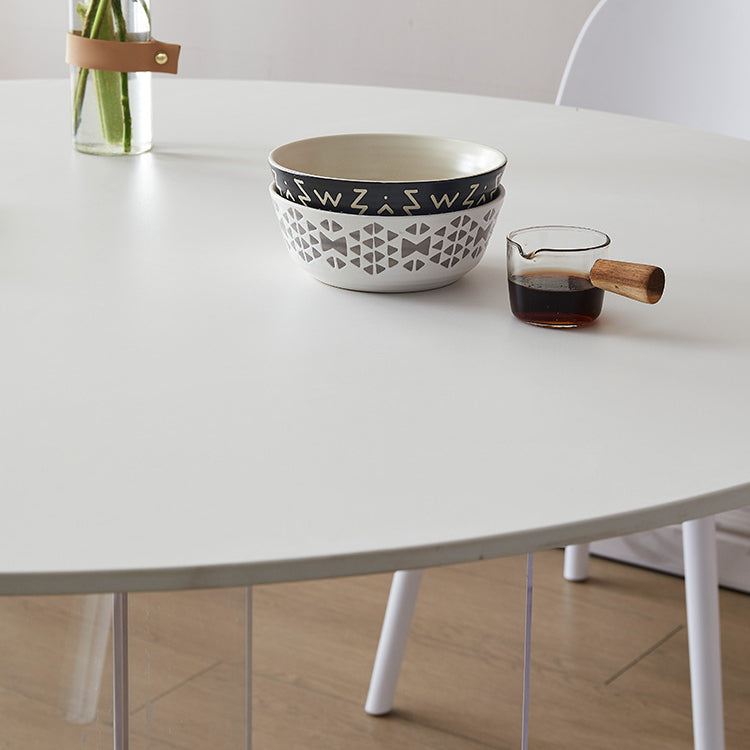 丸いダイニングテーブルセット1/3/4/5 PCSプラスチックサイドチェア付きアクリルベースダイニングテーブル