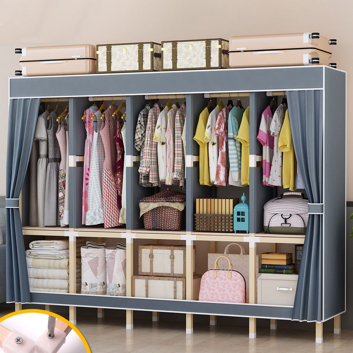 Hedendaagse stijl Solid Wood Garderobe 1-Drawer Garderobe Closet voor thuis