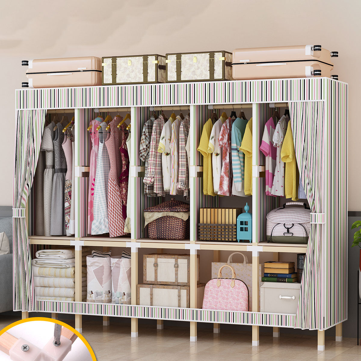 Hedendaagse stijl Solid Wood Garderobe 1-Drawer Garderobe Closet voor thuis