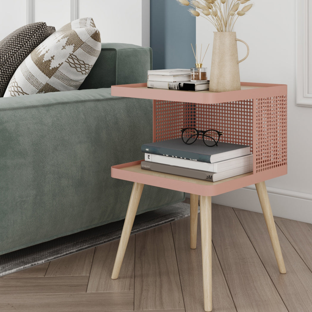 20 "H Accent Table table de nuit en bois perlé et table de nuit en métal étagère inférieure