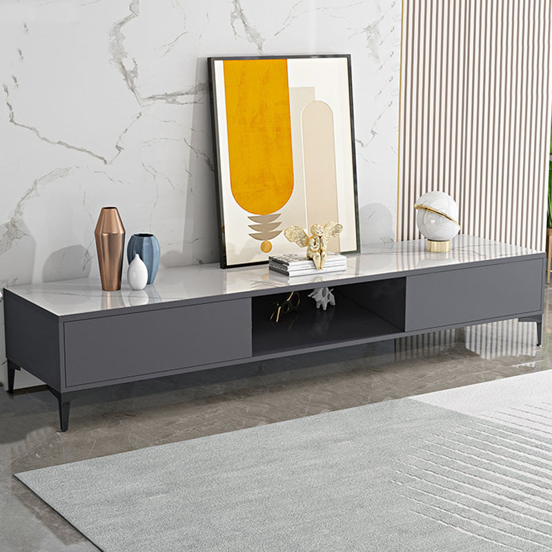Console TV moderna lucida, supporto TV in legno bianco/nero con 2 ripiani