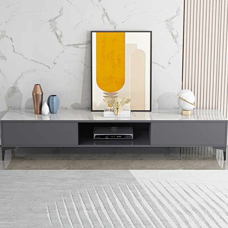 Console TV moderna lucida, supporto TV in legno bianco/nero con 2 ripiani