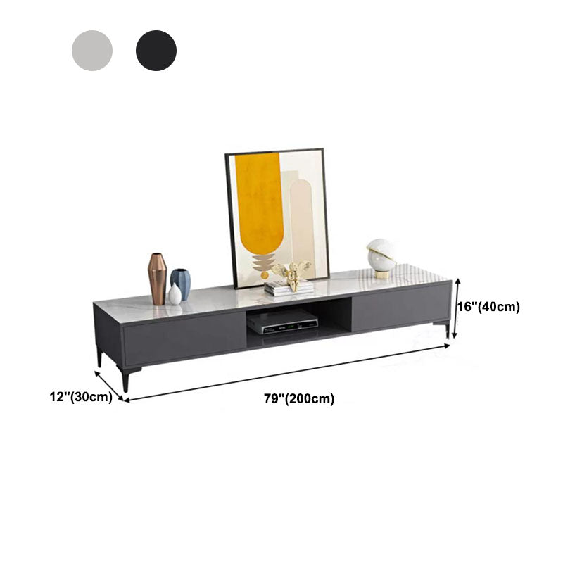 Console TV moderna lucida, supporto TV in legno bianco/nero con 2 ripiani