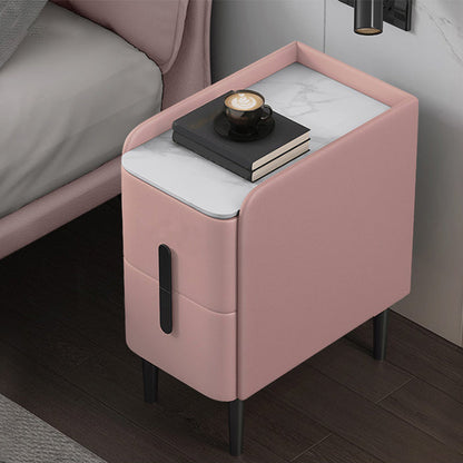 22インチhナイトテーブル2ドロワーフェイクレザーストーントップレッグが含まれるナイトスタンド