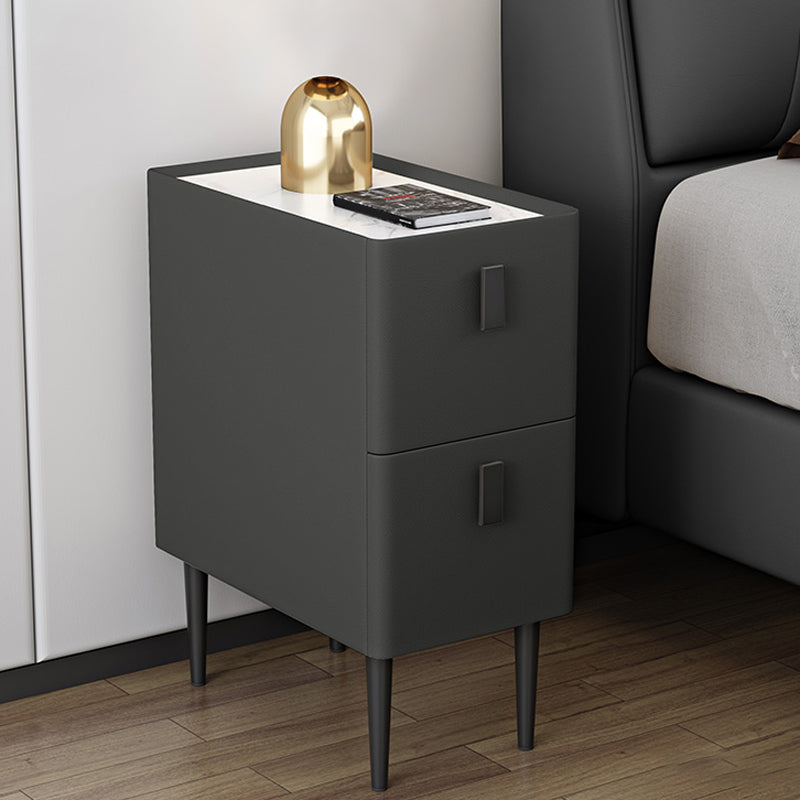 Stone Top Night Tisch moderne 22 Zoll H 2-Drawer Imitation Holz Nachttisch mit Beinen