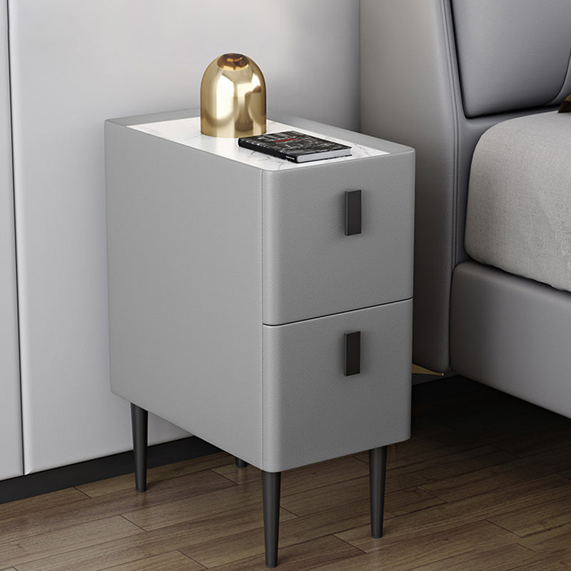 Stone Top Night Tisch moderne 22 Zoll H 2-Drawer Imitation Holz Nachttisch mit Beinen