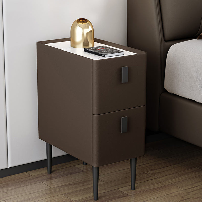 Stone Top Night Tisch moderne 22 Zoll H 2-Drawer Imitation Holz Nachttisch mit Beinen