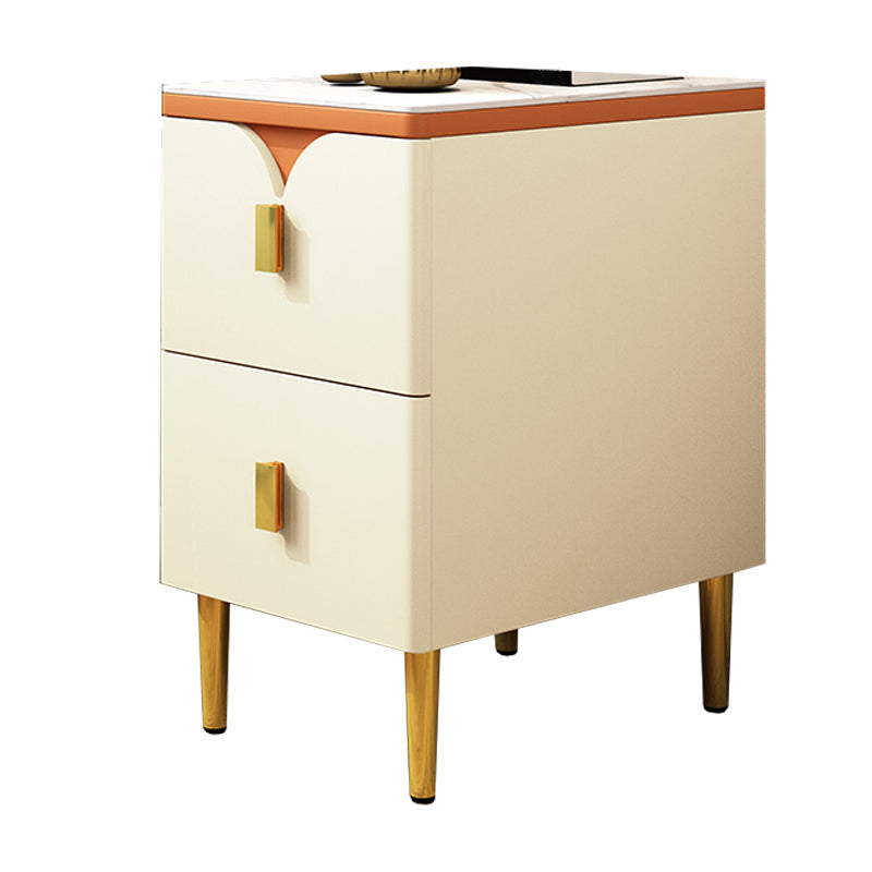 21 pouces H Nightand Stone Modern Stone Top Imitation Wood Table de nuit de 2 dessins avec les jambes