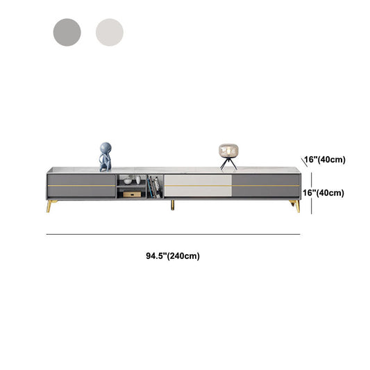 Stand per media televisivi contemporanei con scaffali, supporto TV con console multimediale in ardesia