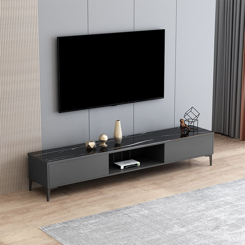 15.75-Inch High Modern TV Stand 2 Doors Open Storage TV Console Black Clearhalo 'furn' 'furn_tv_stands_entertainment_centers' 'Furniture' 'Living Room Furniture' 'TV Stands & Entertainment Centers' 'TV Stands & Media Storage Furniture' 'tv_stands_entertainment_centers' 5780043