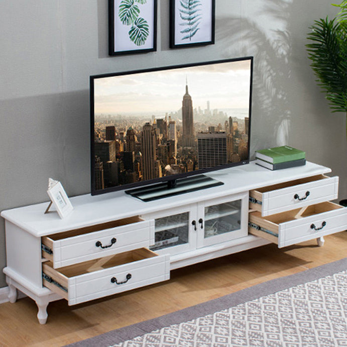 Traditioneel massief houten tv-meubel, 19,7 inch H tv-console met 4 lades en kast