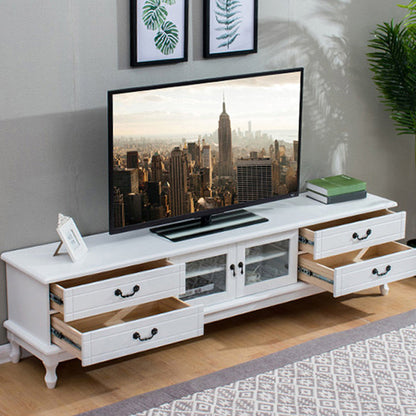 Traditioneel massief houten tv-meubel, 19,7 inch H tv-console met 4 lades en kast