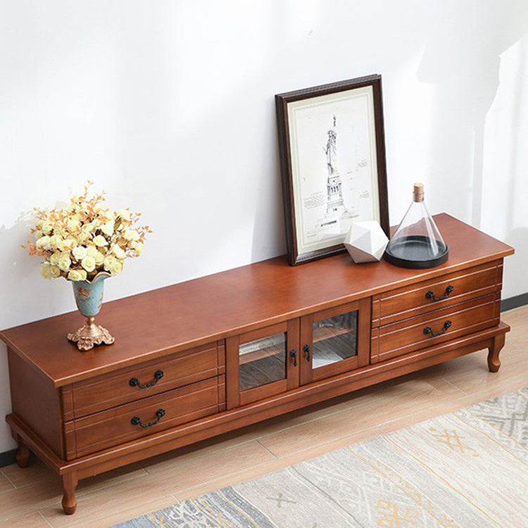 Traditioneel massief houten tv-meubel, 19,7 inch H tv-console met 4 lades en kast