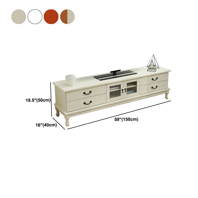 Traditioneel massief houten tv-meubel, 19,7 inch H tv-console met 4 lades en kast