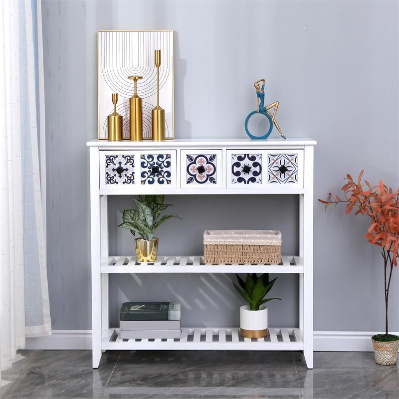 Mid-Century Modern Console Table Rectangle Console Table Floor Shelf 39.4"L x 12.6"W x 39.4"H White Clearhalo 'Console Tables' 'console_tables' 'Entry & Mudroom Furniture' 'furn' 'furn_console_tables' 'Furniture' 5780316