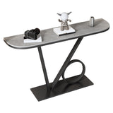 Tavolino con console superiore in pietra mezzaluna con tavolo di accento di base del piedistallo di ferro