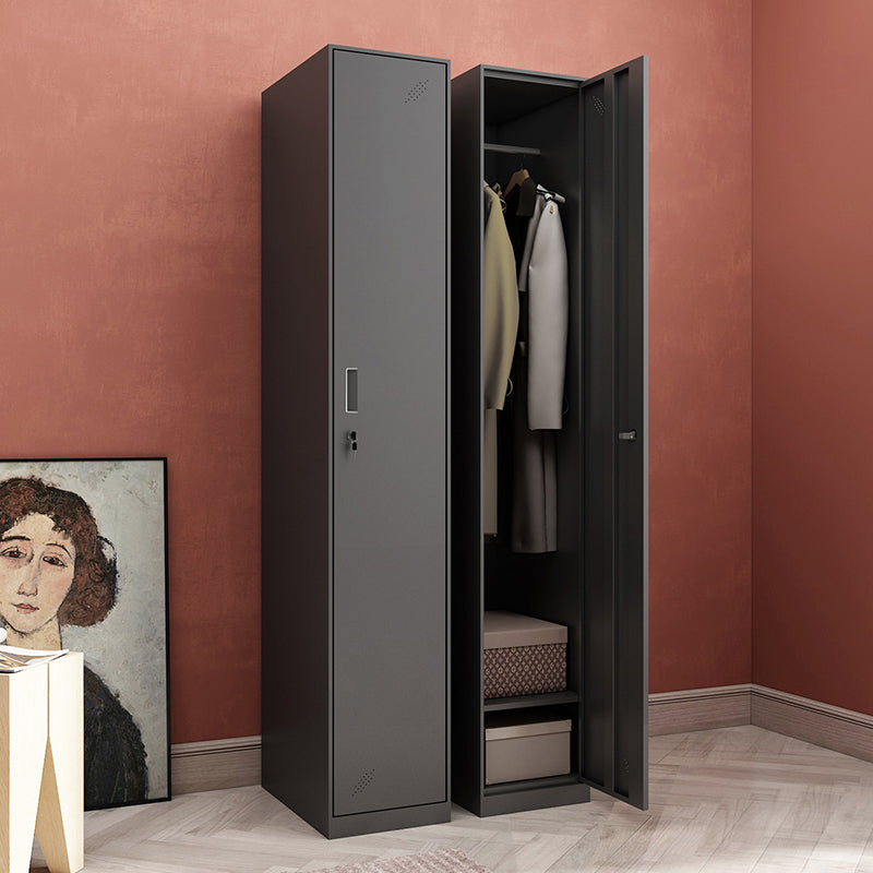 Black Steel Wardrobe Closet Contemporary Hinged Wardrobe Cabinet 15"L x 17"W x 71"H 1 Clearhalo 'Armoires & Wardrobes' 'armoires_wardrobes' 'Bedroom Furniture' 'furn' 'furn_armoires_wardrobes' 'Furniture' 5780560