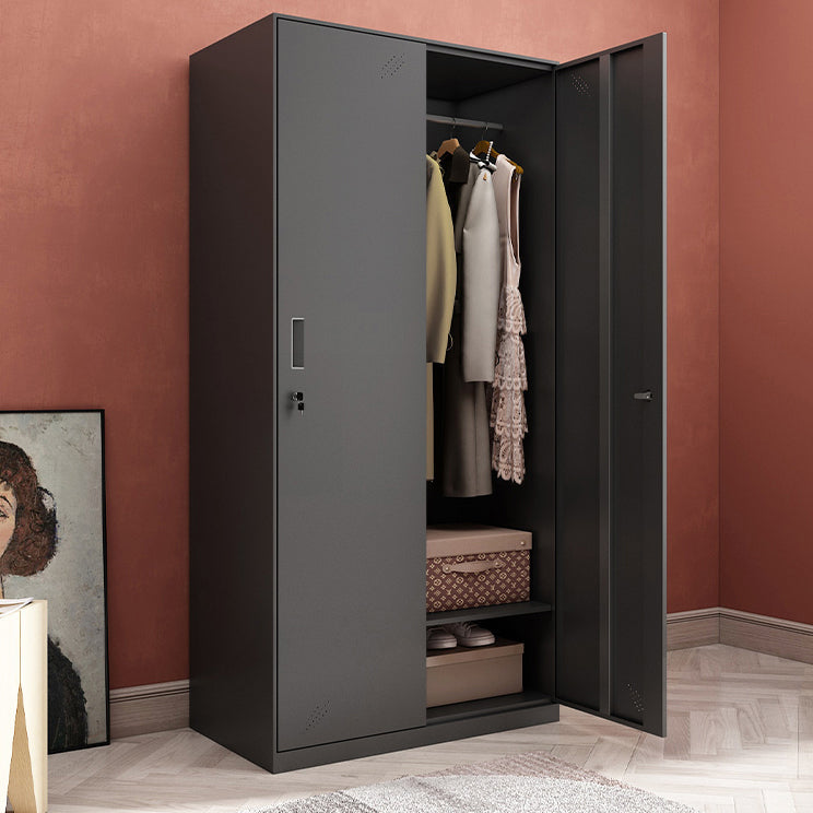 Black Steel Wardrobe Closet Contemporary Hinged Wardrobe Cabinet Clearhalo 'Armoires & Wardrobes' 'armoires_wardrobes' 'Bedroom Furniture' 'furn' 'furn_armoires_wardrobes' 'Furniture' 5780563