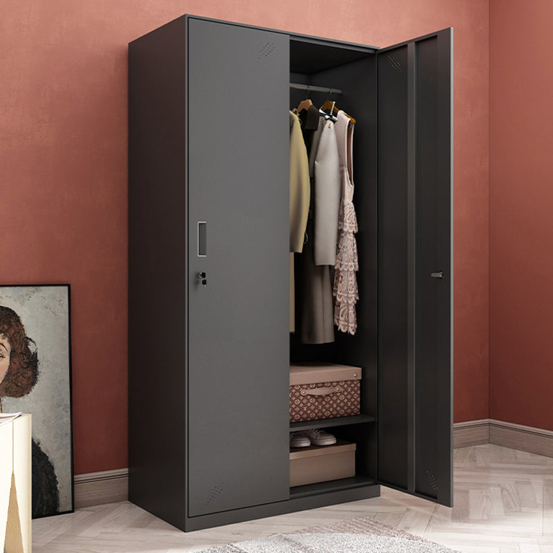 Black Steel Wardrobe Closet Contemporary Hinged Wardrobe Cabinet 35"L x 18"W x 73"H 2 Clearhalo 'Armoires & Wardrobes' 'armoires_wardrobes' 'Bedroom Furniture' 'furn' 'furn_armoires_wardrobes' 'Furniture' 5780568