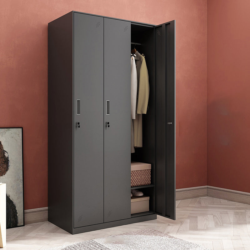 Black Steel Wardrobe Closet Contemporary Hinged Wardrobe Cabinet 35"L x 18"W x 73"H 3 Clearhalo 'Armoires & Wardrobes' 'armoires_wardrobes' 'Bedroom Furniture' 'furn' 'furn_armoires_wardrobes' 'Furniture' 5780570