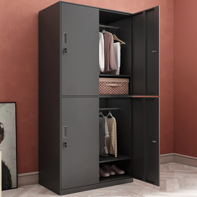 Black Steel Wardrobe Closet Contemporary Hinged Wardrobe Cabinet 35"L x 18"W x 73"H 4 Clearhalo 'Armoires & Wardrobes' 'armoires_wardrobes' 'Bedroom Furniture' 'furn' 'furn_armoires_wardrobes' 'Furniture' 5780572