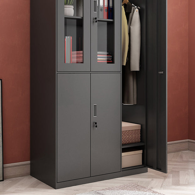 Black Steel Wardrobe Closet Contemporary Hinged Wardrobe Cabinet Clearhalo 'Armoires & Wardrobes' 'armoires_wardrobes' 'Bedroom Furniture' 'furn' 'furn_armoires_wardrobes' 'Furniture' 5780573