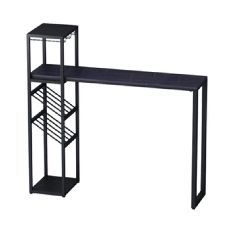 Glam Bar Table Set 1/2/3 Pcs Storage Bar Table with Bar Stools Black 59"L x 16"W Clearhalo 'Bar Furniture' 'furn' 'furn_home_bar_bar_sets' 'Furniture' 'Home Bars & Bar Sets' 'home_bar_bar_sets' 'Kitchen & Dining Furniture' 5780588