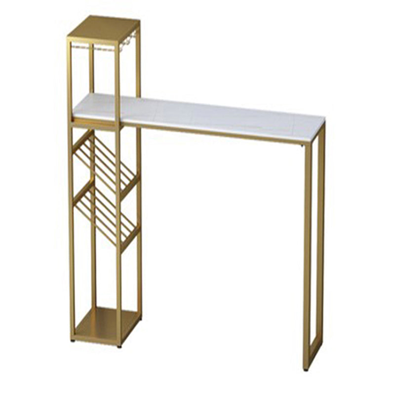 Glam Bar Table Set 1/2/3 Pcs Storage Bar Table with Bar Stools White-Gold 59"L x 16"W Clearhalo 'Bar Furniture' 'furn' 'furn_home_bar_bar_sets' 'Furniture' 'Home Bars & Bar Sets' 'home_bar_bar_sets' 'Kitchen & Dining Furniture' 5780590