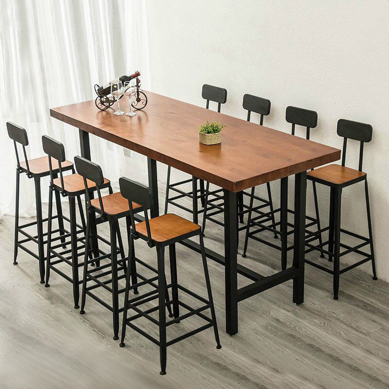 Industrial 1/2/9 Pieces Bar Table Set Rectangle Pine Wood Counter Table with High Stools Clearhalo 'Bar Furniture' 'furn' 'furn_home_bar_bar_sets' 'Furniture' 'Home Bars & Bar Sets' 'home_bar_bar_sets' 'Kitchen & Dining Furniture' 5781074