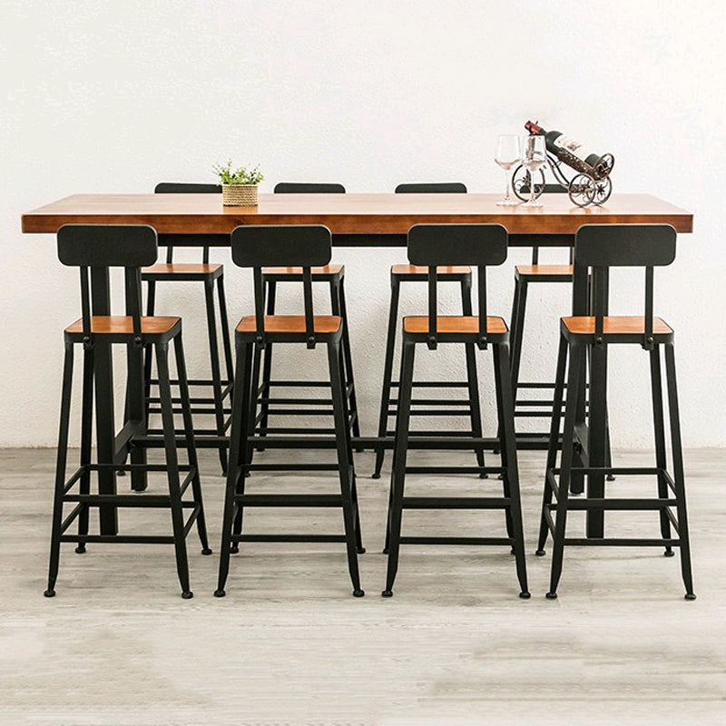 Industrial 1/2/9 Pieces Bar Table Set Rectangle Pine Wood Counter Table with High Stools Clearhalo 'Bar Furniture' 'furn' 'furn_home_bar_bar_sets' 'Furniture' 'Home Bars & Bar Sets' 'home_bar_bar_sets' 'Kitchen & Dining Furniture' 5781090