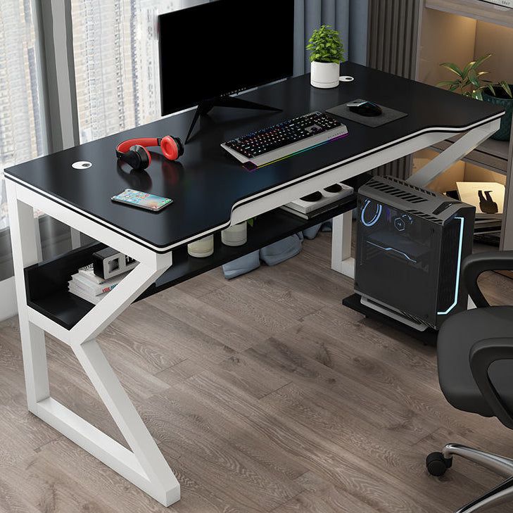 Contemporary Office Desk Rectangular Gaming Desk with Metal Legs White-Black Clearhalo 'furn' 'furn_office_desk' 'Furniture' 'Office Desks' 'Office Furniture' 'office_desk' 5781408