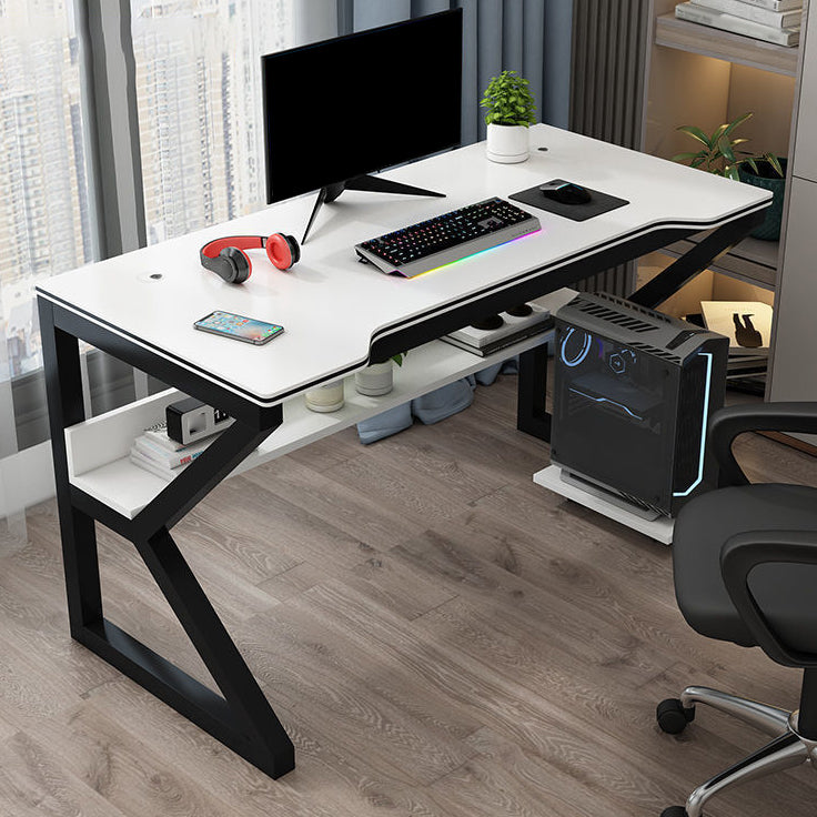 Contemporary Office Desk Rectangular Gaming Desk with Metal Legs Black-White Clearhalo 'furn' 'furn_office_desk' 'Furniture' 'Office Desks' 'Office Furniture' 'office_desk' 5781410