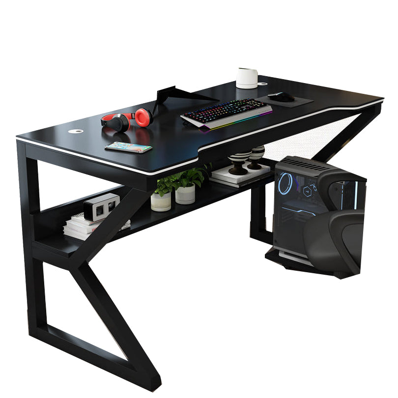 Contemporary Office Desk Rectangular Gaming Desk with Metal Legs Black Clearhalo 'furn' 'furn_office_desk' 'Furniture' 'Office Desks' 'Office Furniture' 'office_desk' 5781411
