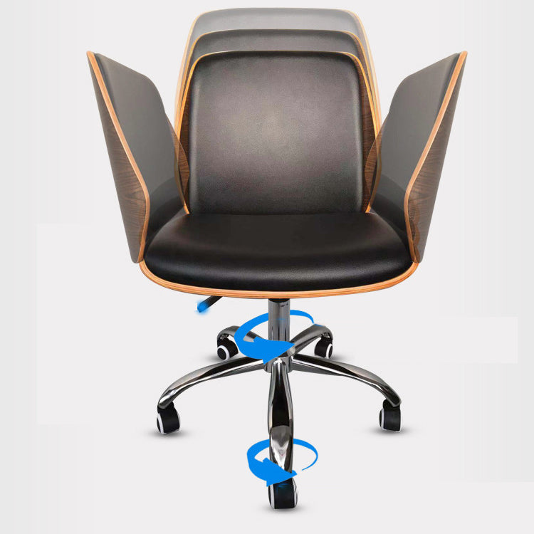 Sedia da ufficio girevole contemporanea sedia posteriore in legno a metà schiena