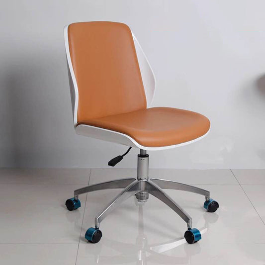 Contemporary Swivel Office Chair Mid-Back Armless Wood Back Chair Yellow White 1 Piece