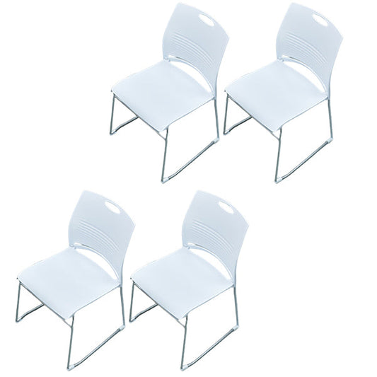 No Wheels Modern Office Chair Armless Upholstered Office Chair White 4 Piece Set