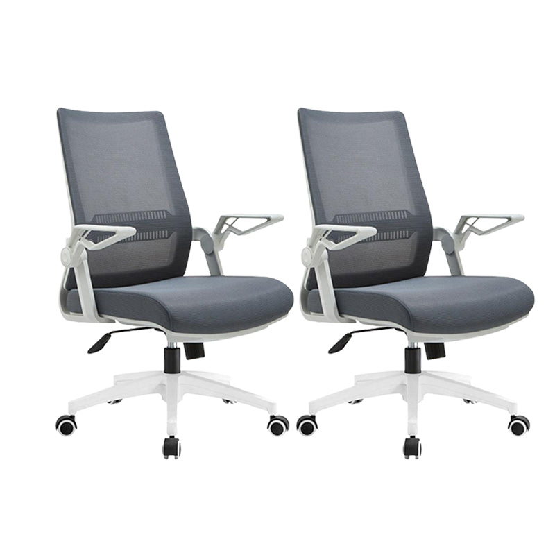 White Frame Office Chair Adjustable Arms Swivel Mesh Office Chair Grey 2 Piece Set Casters Included Clearhalo 'furn' 'furn_office_chair' 'Furniture' 'Office Chairs' 'Office Furniture' 'office_chair' 5782348