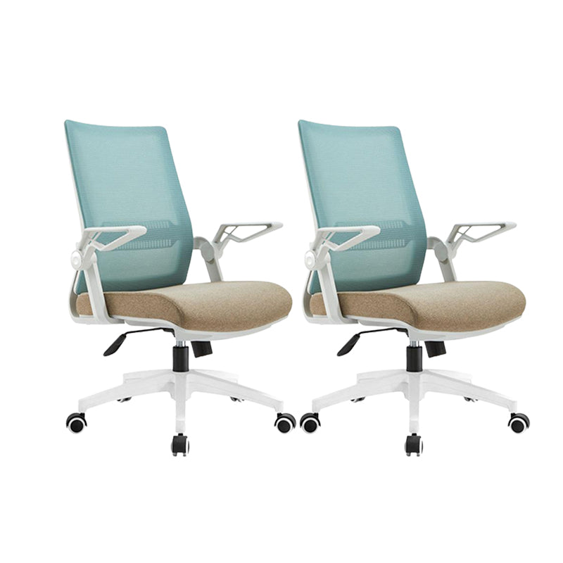 White Frame Office Chair Adjustable Arms Swivel Mesh Office Chair Blue 2 Piece Set Casters Included Clearhalo 'furn' 'furn_office_chair' 'Furniture' 'Office Chairs' 'Office Furniture' 'office_chair' 5782353