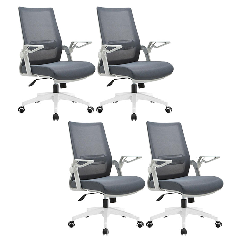 White Frame Office Chair Adjustable Arms Swivel Mesh Office Chair Grey 4 Piece Set Casters Included Clearhalo 'furn' 'furn_office_chair' 'Furniture' 'Office Chairs' 'Office Furniture' 'office_chair' 5782354
