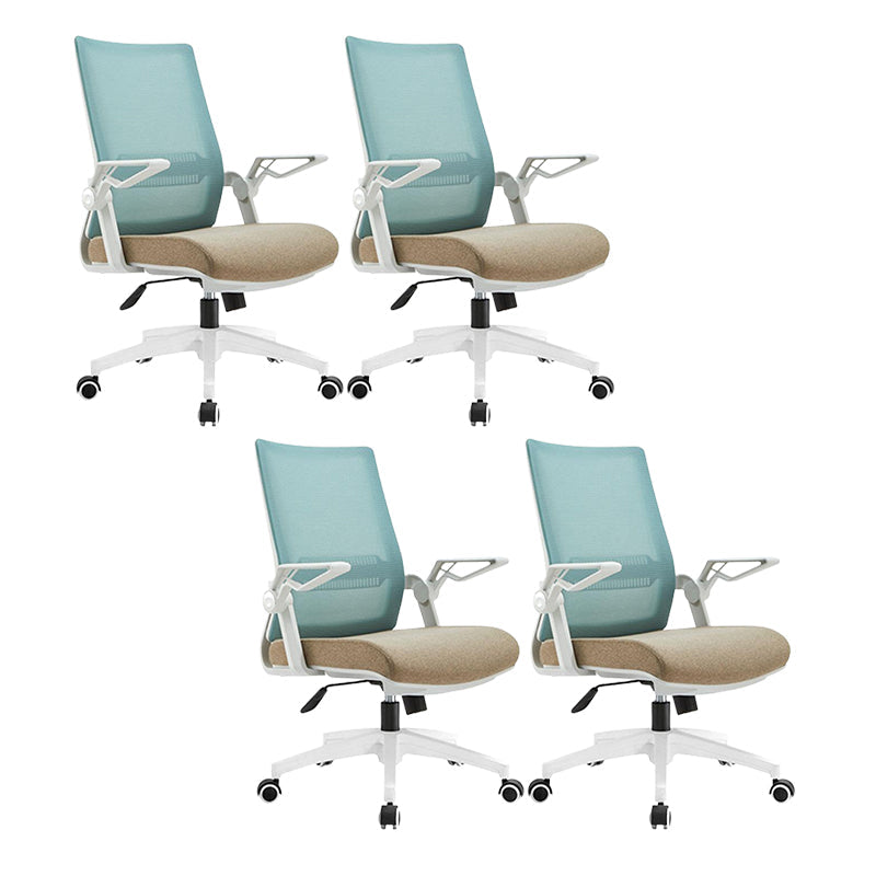 White Frame Office Chair Adjustable Arms Swivel Mesh Office Chair Blue 4 Piece Set Casters Included Clearhalo 'furn' 'furn_office_chair' 'Furniture' 'Office Chairs' 'Office Furniture' 'office_chair' 5782358