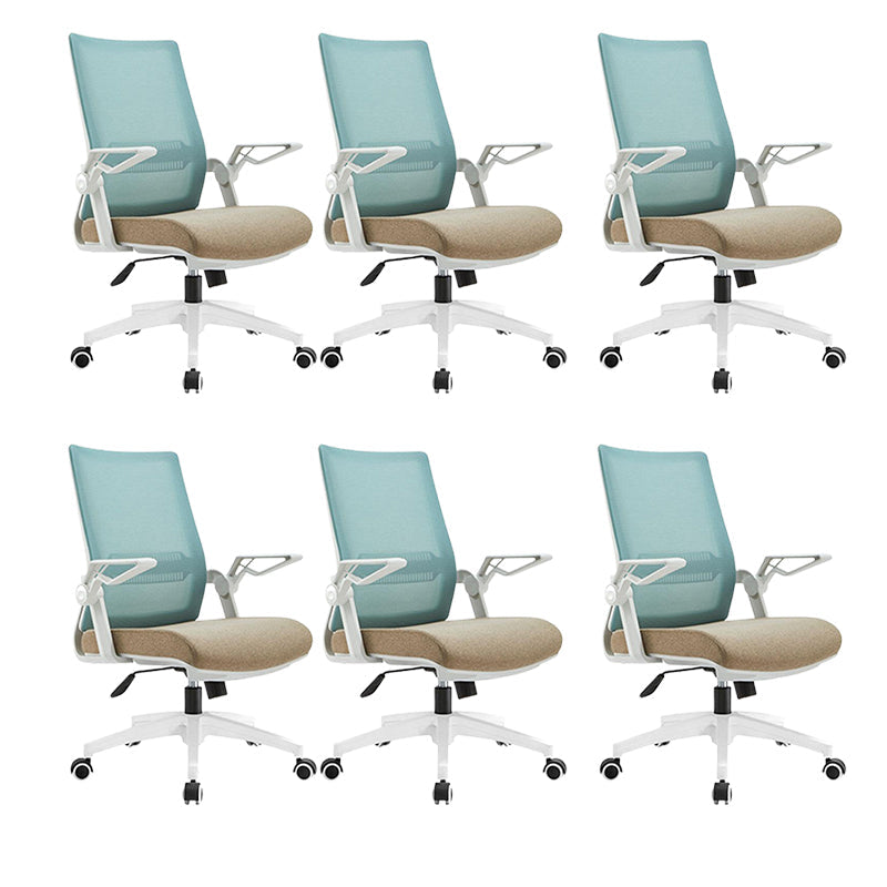 White Frame Office Chair Adjustable Arms Swivel Mesh Office Chair Blue 6 Piece Set Casters Included Clearhalo 'furn' 'furn_office_chair' 'Furniture' 'Office Chairs' 'Office Furniture' 'office_chair' 5782363