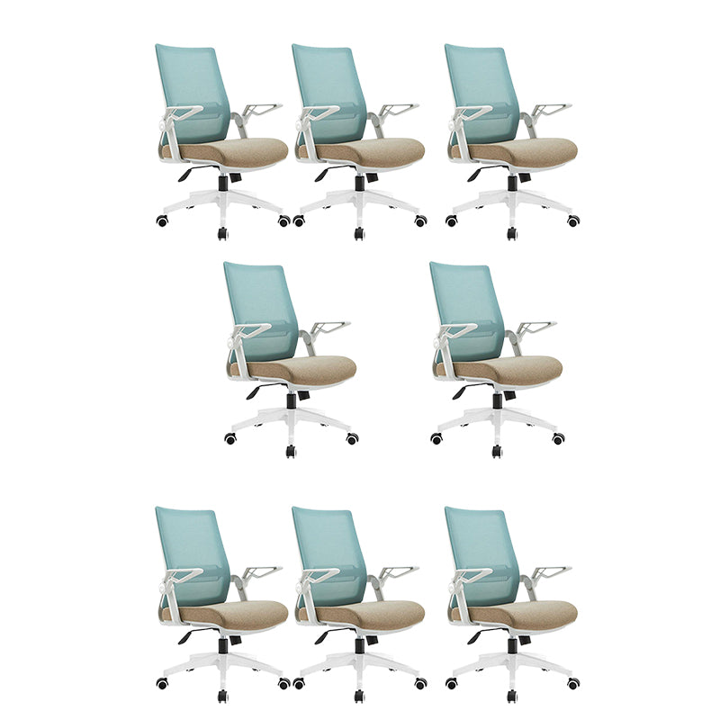 White Frame Office Chair Adjustable Arms Swivel Mesh Office Chair Blue 8 Piece Set Casters Included Clearhalo 'furn' 'furn_office_chair' 'Furniture' 'Office Chairs' 'Office Furniture' 'office_chair' 5782366