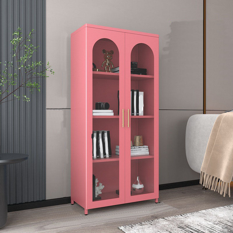 14" W Closed Storage Bookcase Metal Frame Bookshelf with Glass Doors