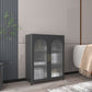 14" W Closed Storage Bookcase Metal Frame Bookshelf with Glass Doors