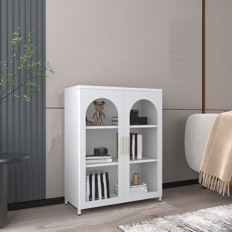 14" W Closed Storage Bookcase Metal Frame Bookshelf with Glass Doors